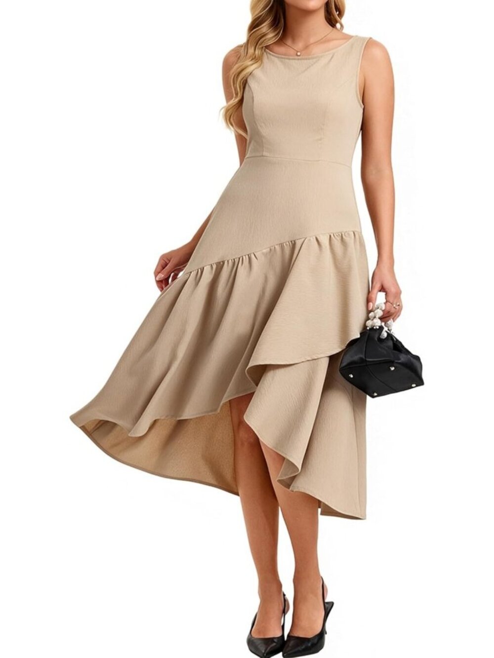 Chic Women's Asymmetrical Boat Neck A-Line Tank Dress with Ruffled Hem